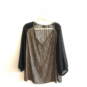 Ann Taylor black/tan sheer sleeve blouse